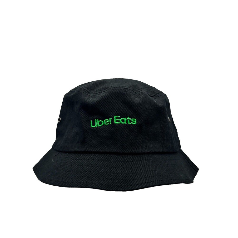 Uber Eats Bucket Hat Black Embroidered Logo Big Accessories 100% Cotto